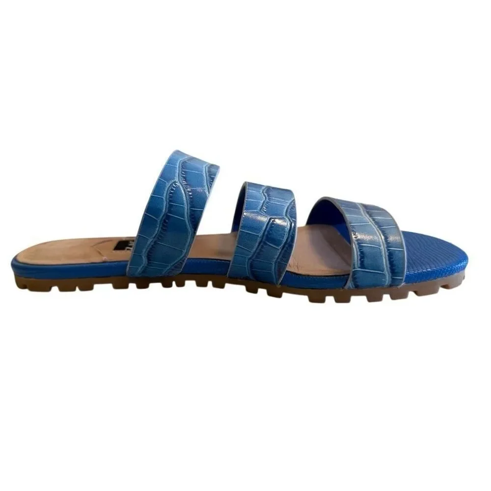 Zac Posen Selah Blue Croc Embossed Leather Sandal Sz 7 Beach, Summer, Vacation